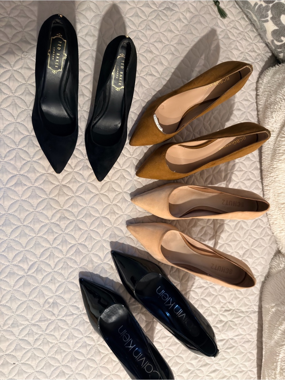 SCHUTZ- TED BAKER- Calvin C-  BCBG- Heels in Camel, Blush and Black ( 4 shoes)